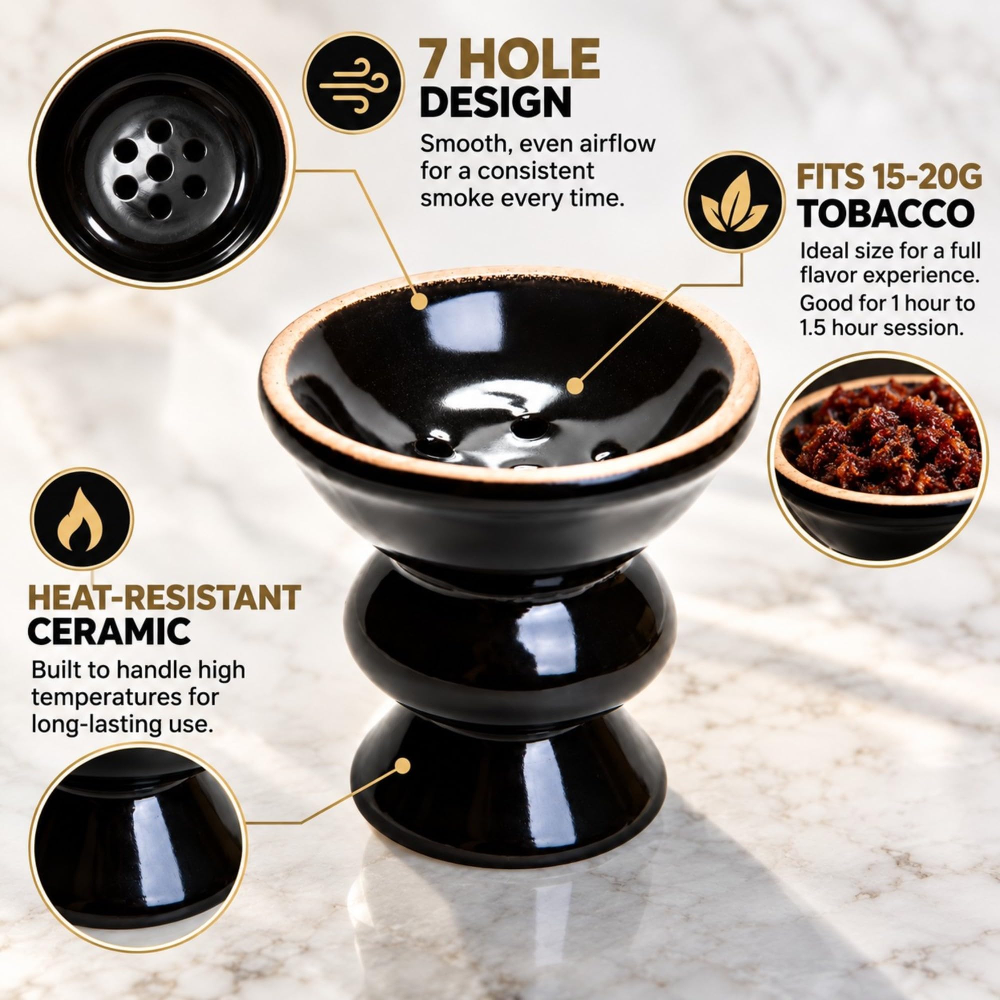 Amazon.com: Zebra Smoke Black Ceramic 7-Hole Traditional Hookah